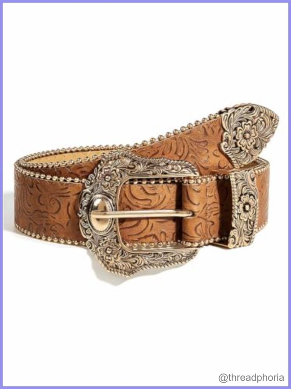 Western Cowgirl Faux Leather Belt Vintage Embossed Buckle Waist Belt